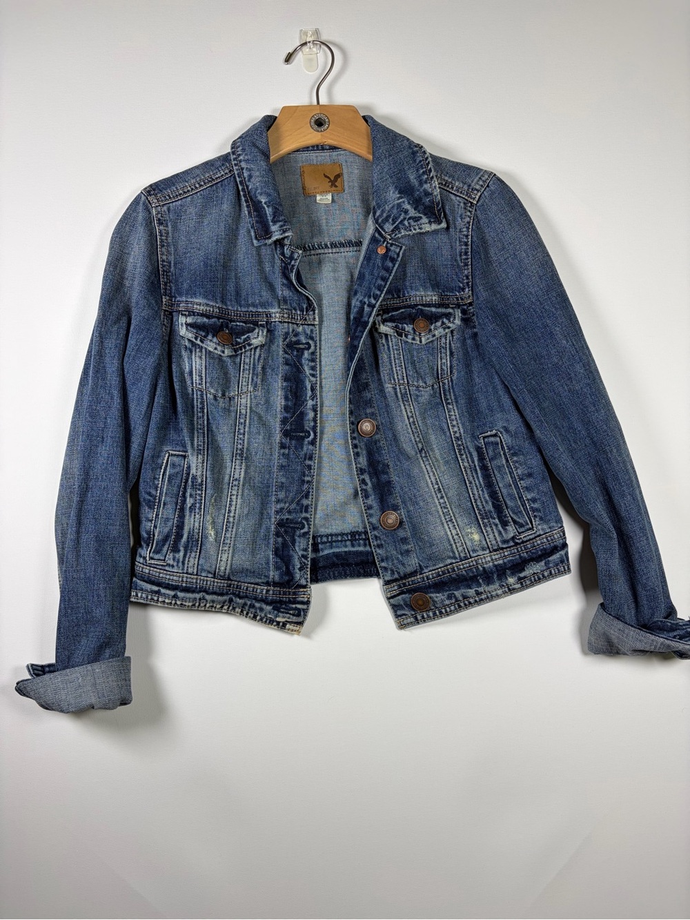 American Eagle Outfitters Distressed Blue Denim Jacket